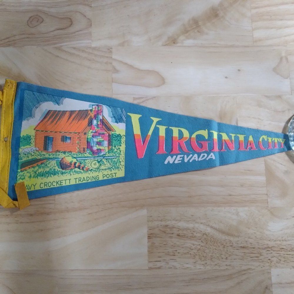 Vintage 60s Virginia City Nevada Neon Pennant Flag